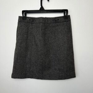 LOFT Gray Wool Blend Tweed A-Line Mini Skirt Button Waist Detail Size 00